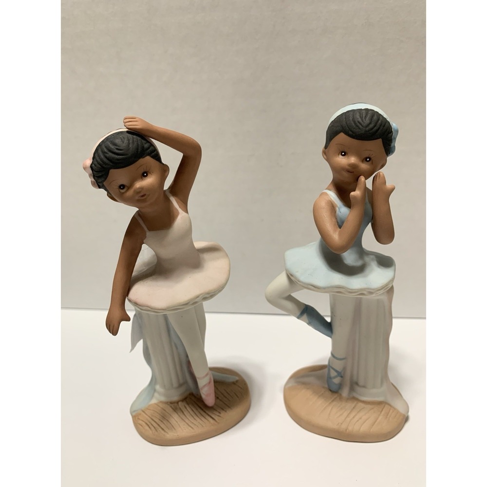 2 Ballerina Girl Figurine Pink Tutu Toe Shoes 1409 Vintage 80s Home Interiors